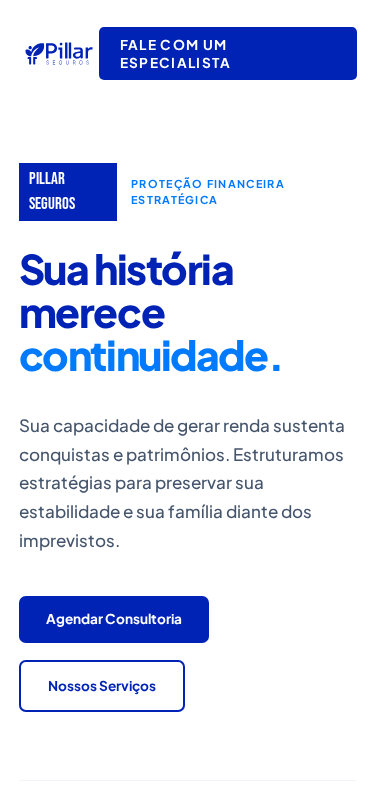 Prévia mobile do site Pillar Treinamentos